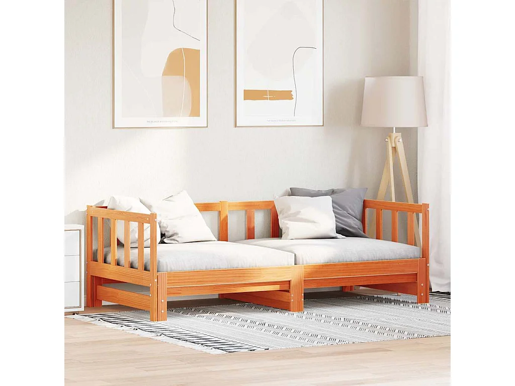 Ausziehbares Tagesbett aus braunem Wachs, 2 x (80 x 200) cm