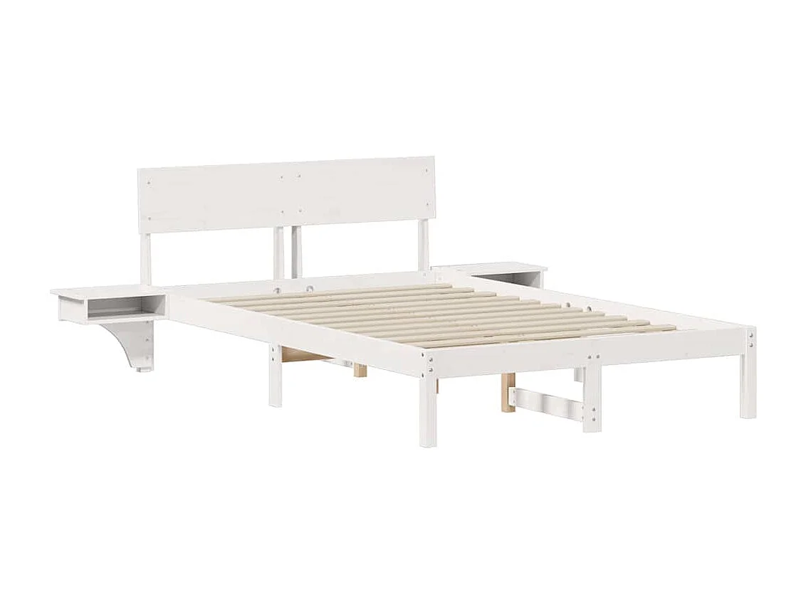 Cadre de lit avec tables de chevet Blanc Bois massif en pin