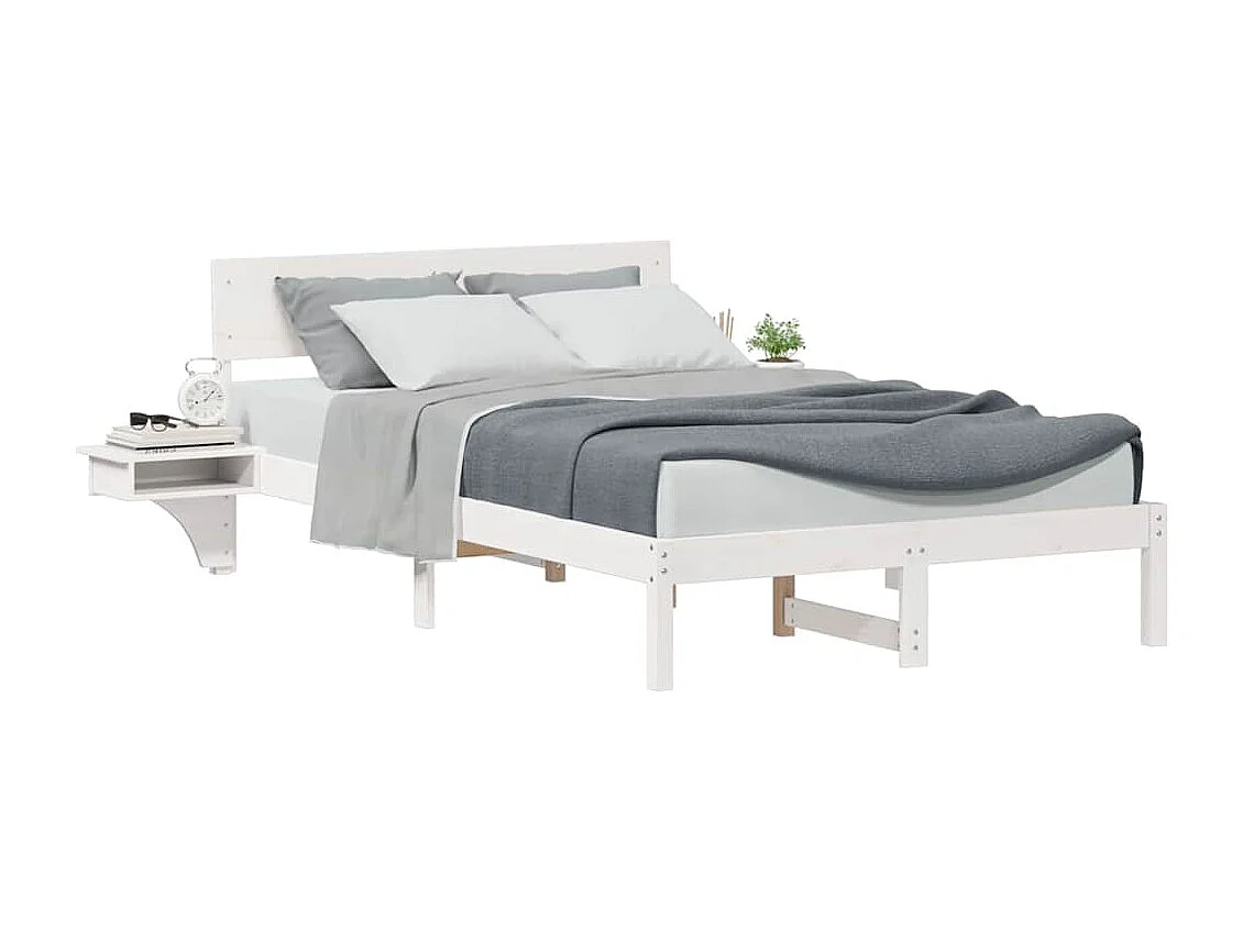 Cadre de lit avec tables de chevet Blanc Bois massif en pin