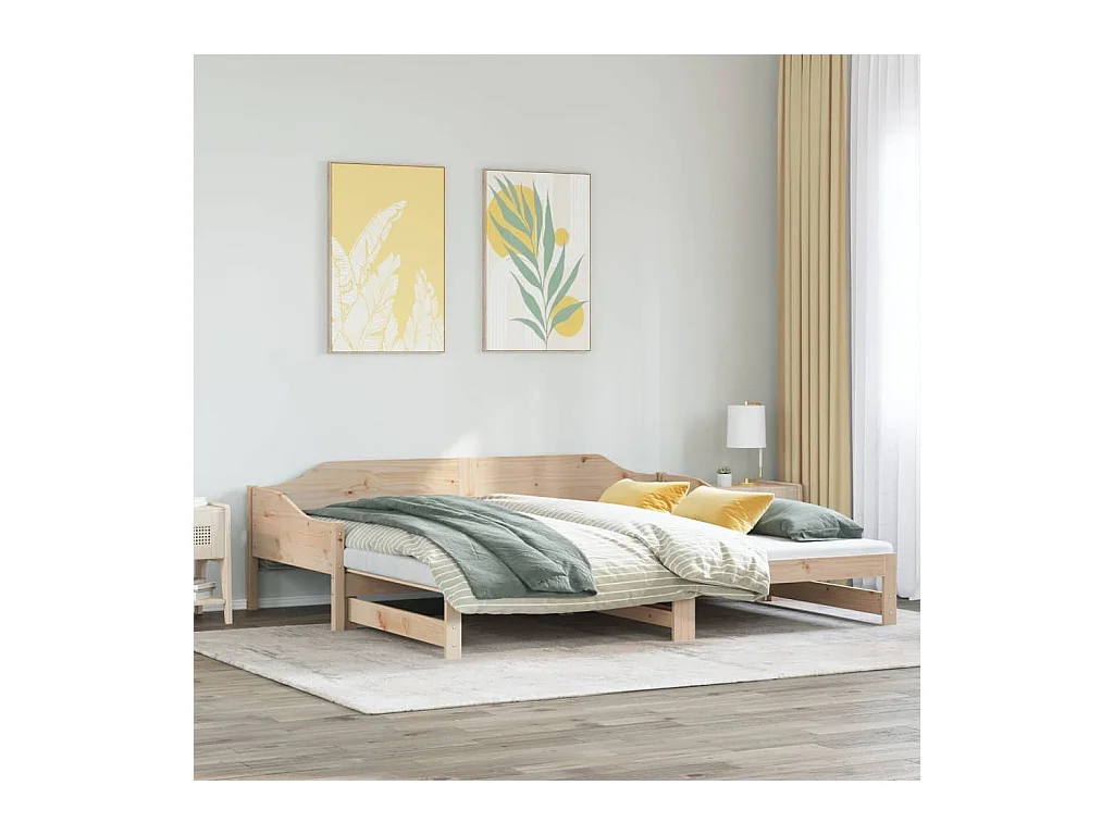 Dagbed en uitschuifbed zonder matras 90x200 cm massief hout