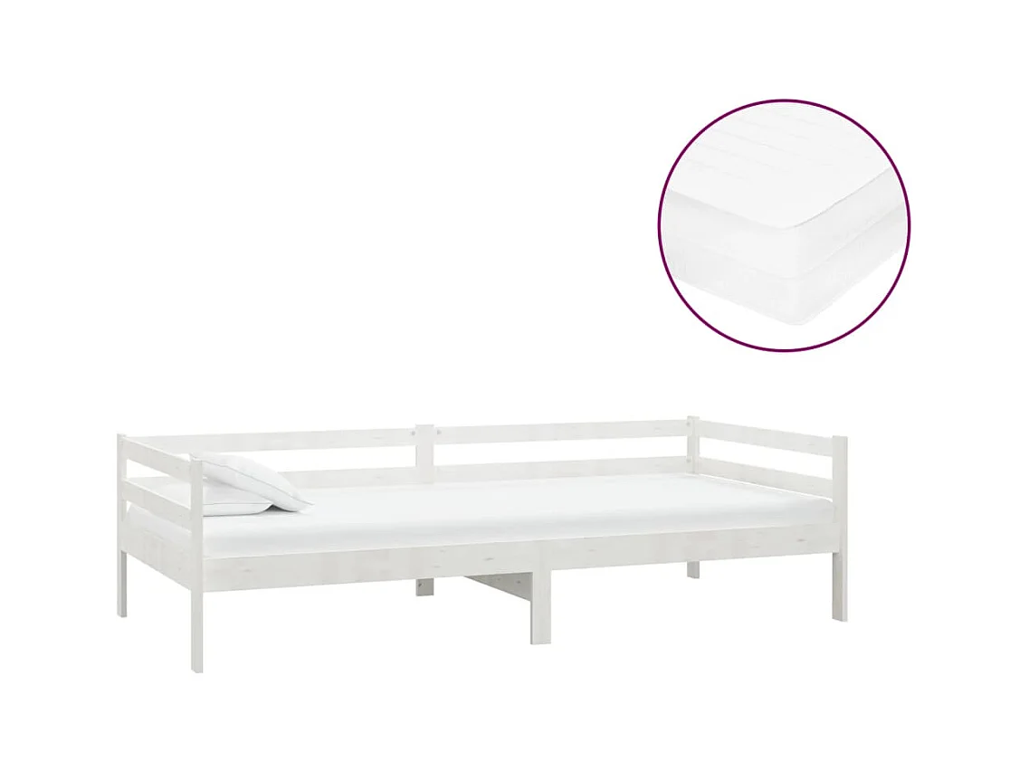 Tagesbett mit Matratze 90x200 cm Weiß Massivholz Kiefer