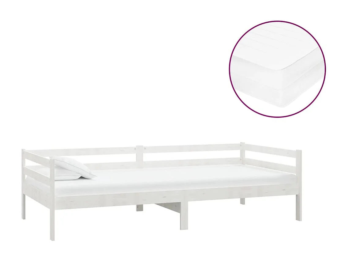 Lit de repos avec matelas 90x200 cm Blanc Bois de pin massif
