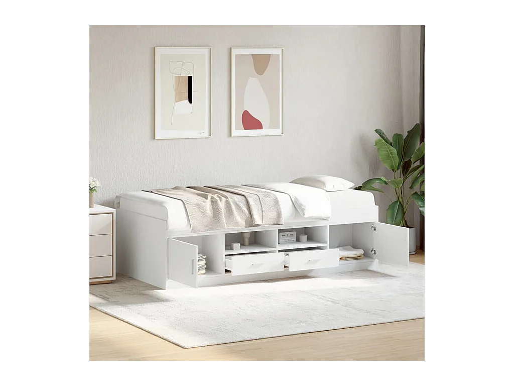 Divano letto con cassetti senza materasso bianco 90x190 cm