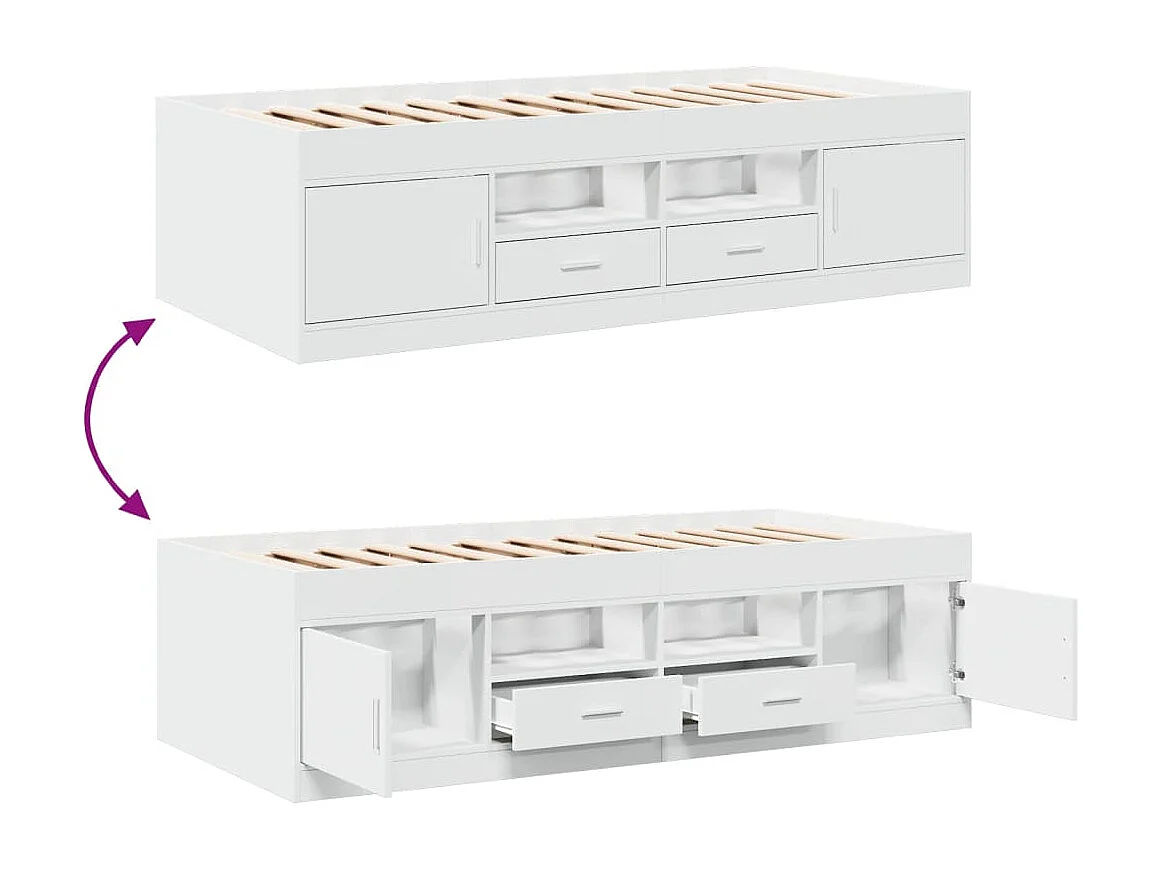 Divano letto con cassetti senza materasso bianco 90x190 cm