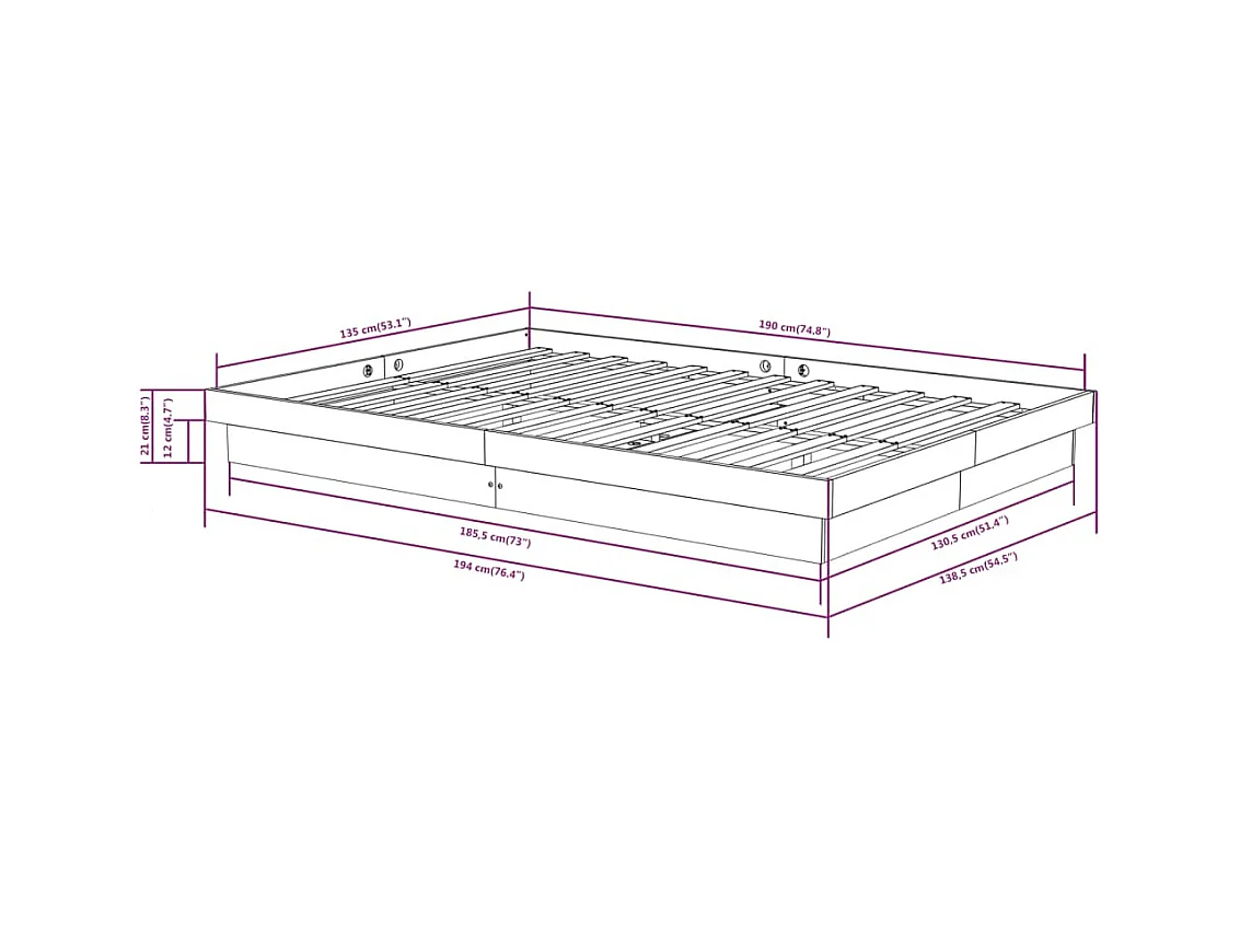 Struttura letto in legno massello senza materasso