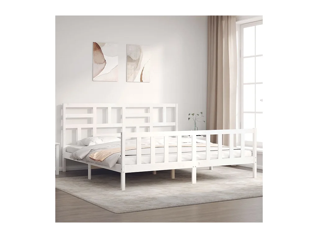 Cadre de lit sans matelas blanc 200x200 cm bois massif de pin