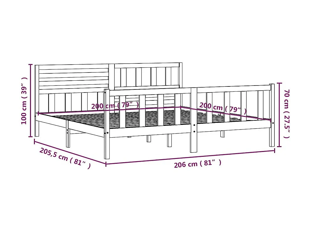 Cadre de lit sans matelas blanc bois massif 200x200 cm