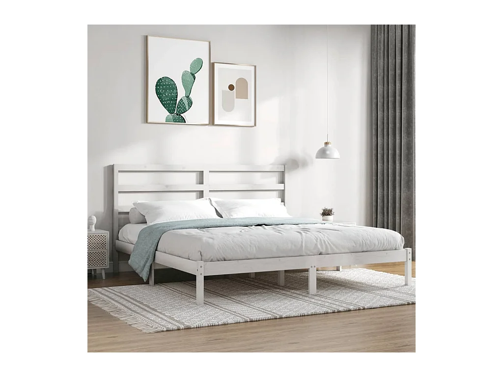 Cadre de lit sans matelas blanc 200x200 cm bois massif de pin