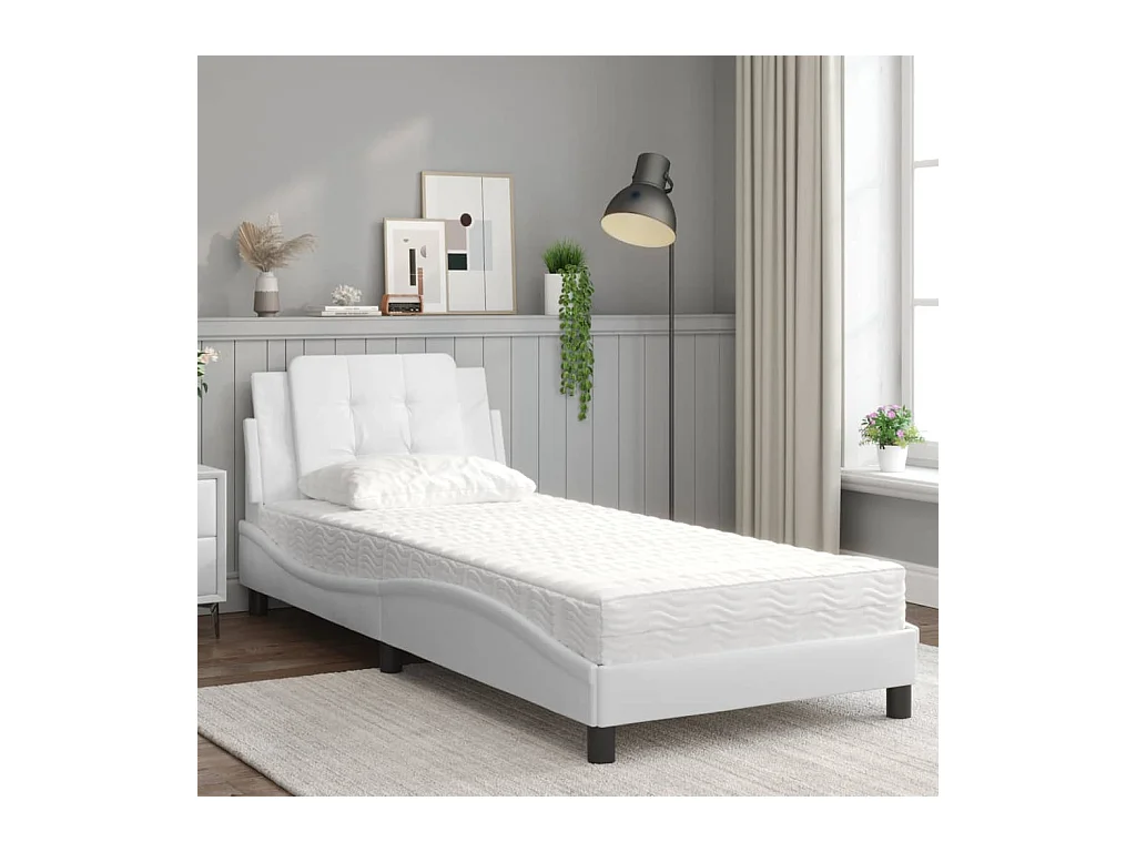 Bed met witte matras 90x200 cm imitatieleer