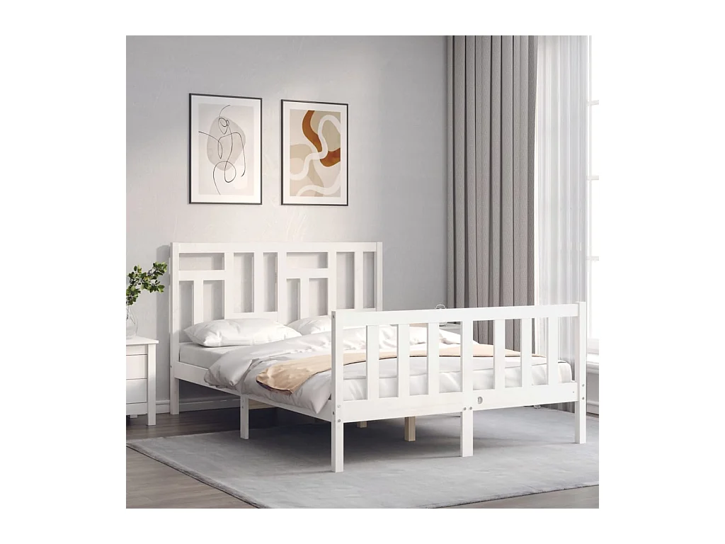 Cadre de lit sans matelas blanc 140x190 cm bois de pin massif