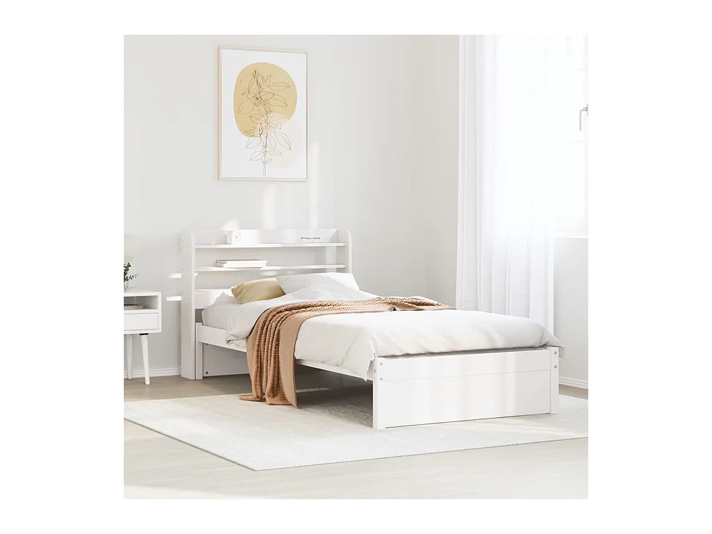 Cadre de lit avec tête de lit sans matelas blanc 90x190 cm