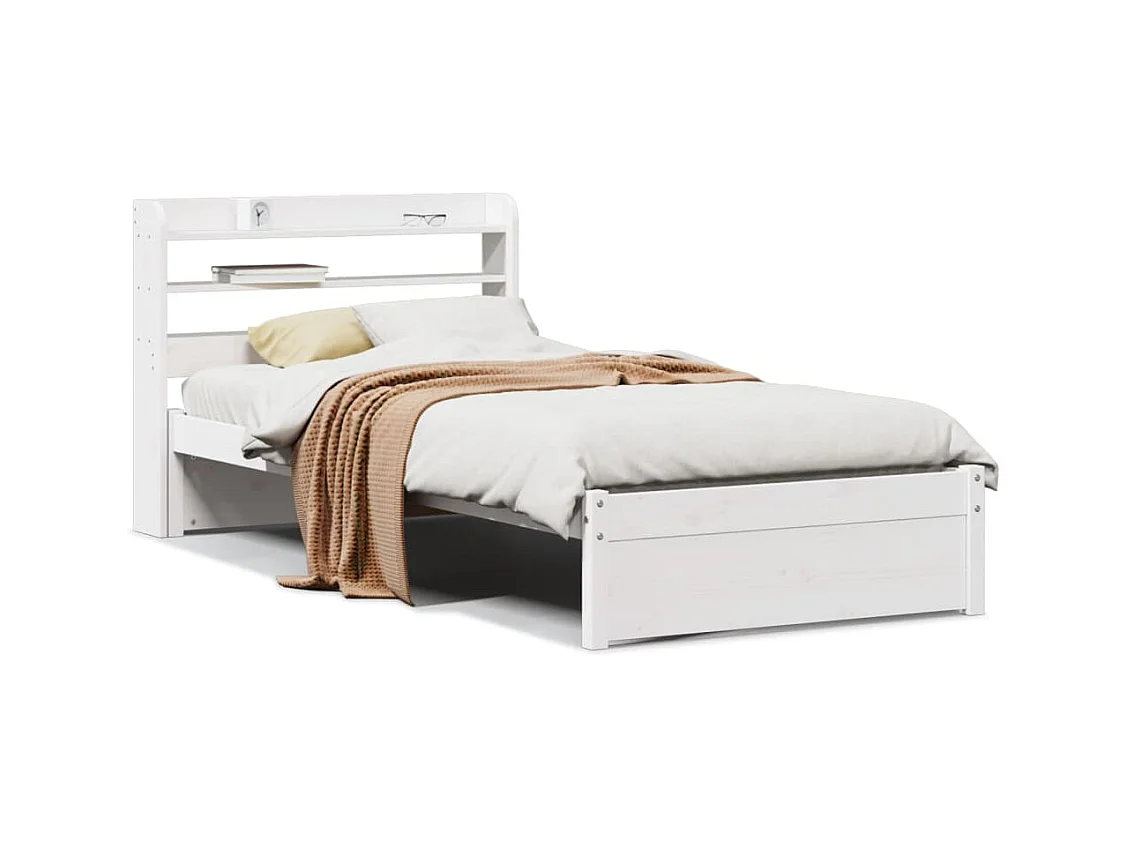 Cadre de lit avec tête de lit sans matelas blanc 90x190 cm