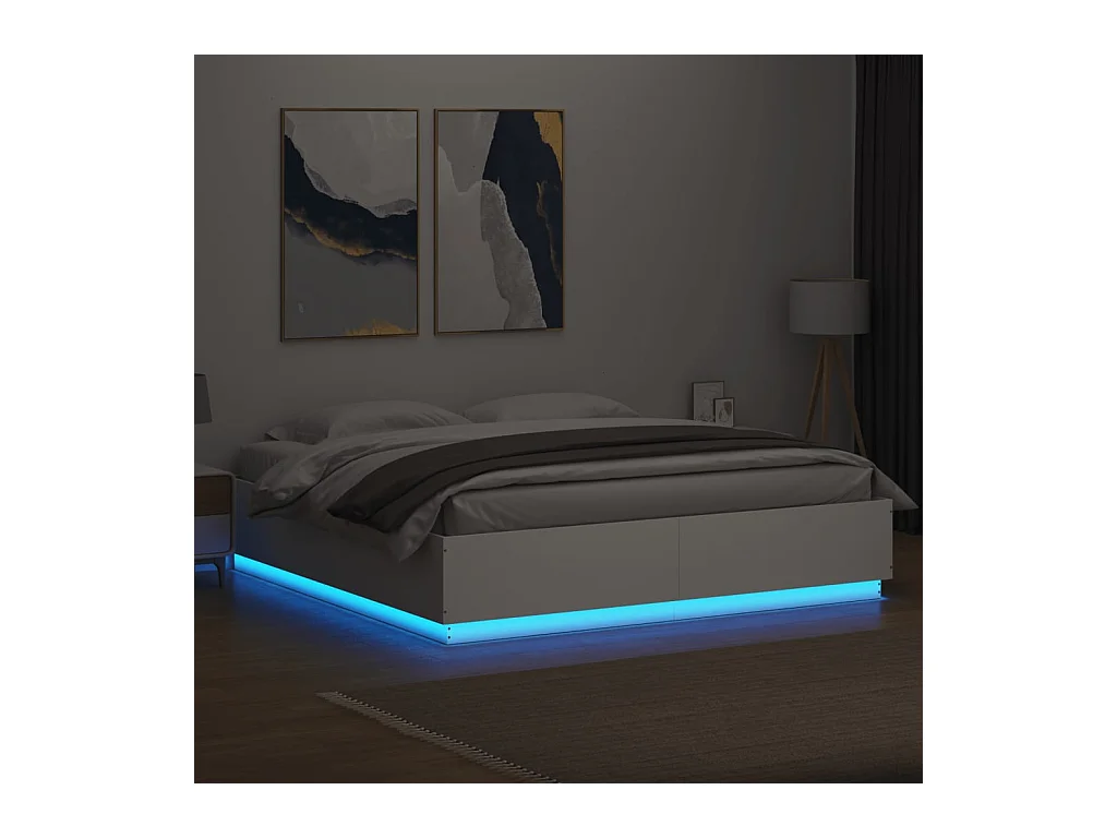 Estructura de cama con LED sin colchón blanco 200x200 cm