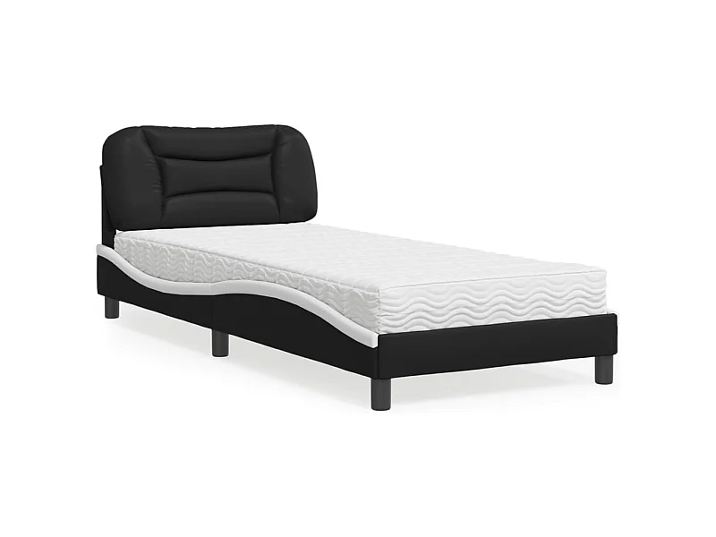 Bed met zwart-witte matras 90x200 cm imitatieleer