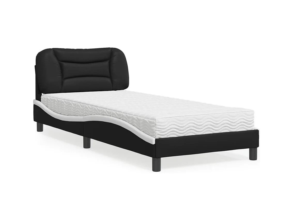 Cama con colchón blanco y negro 90x200 cm símil piel