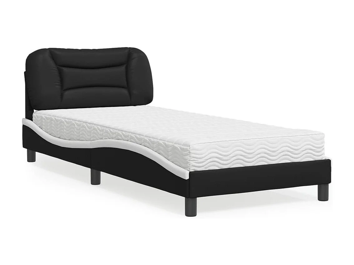 Lit avec matelas noir et blanc 90x200 cm similicuir
