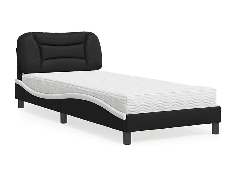 Lit avec matelas noir et blanc 90x200 cm similicuir