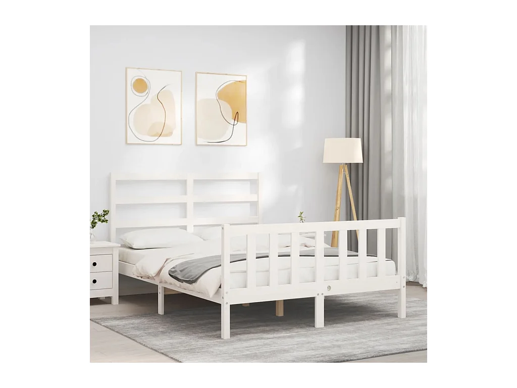 Cadre de lit sans matelas blanc 120x200 cm bois de pin massif
