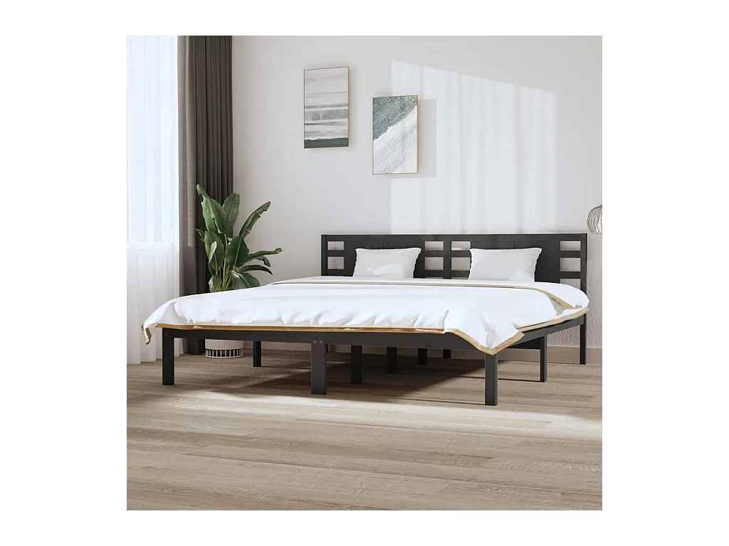 Bettgestell ohne Matratze grau 200x200 cm Kiefer Massivholz