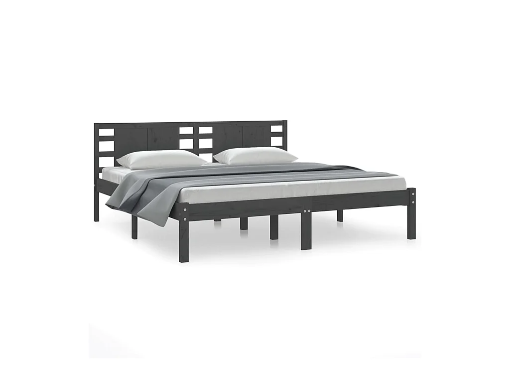 Bettgestell ohne Matratze grau 200x200 cm Kiefer Massivholz