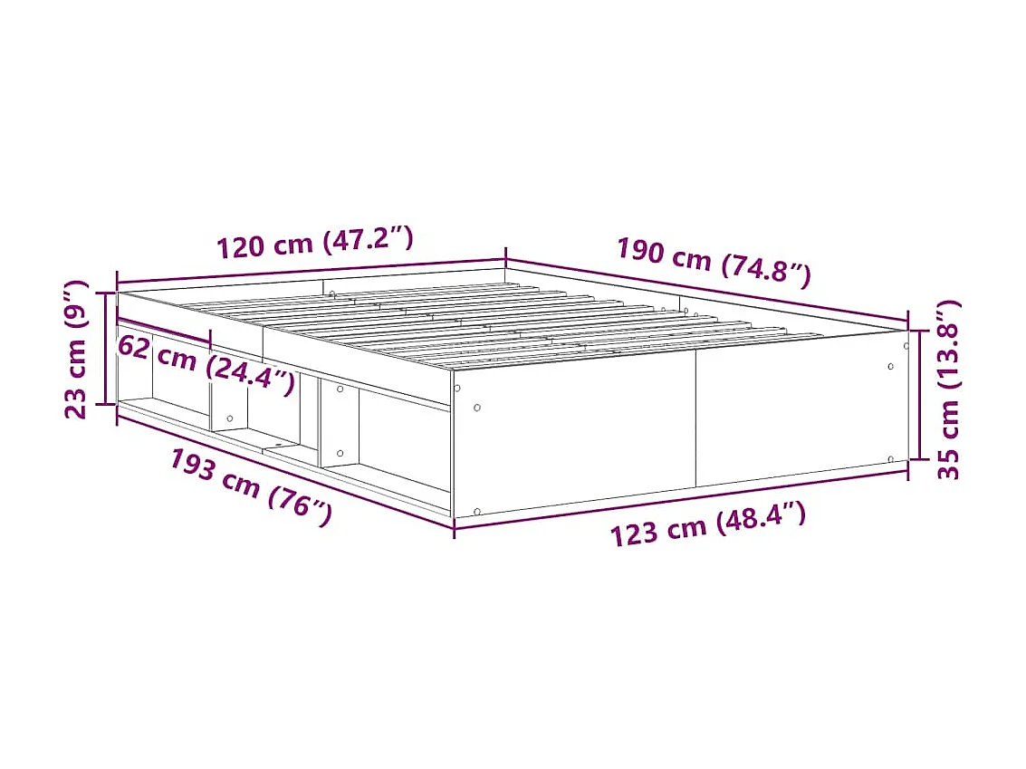 Bedframe zonder matras oud hout 120x190 cm bewerkt hout