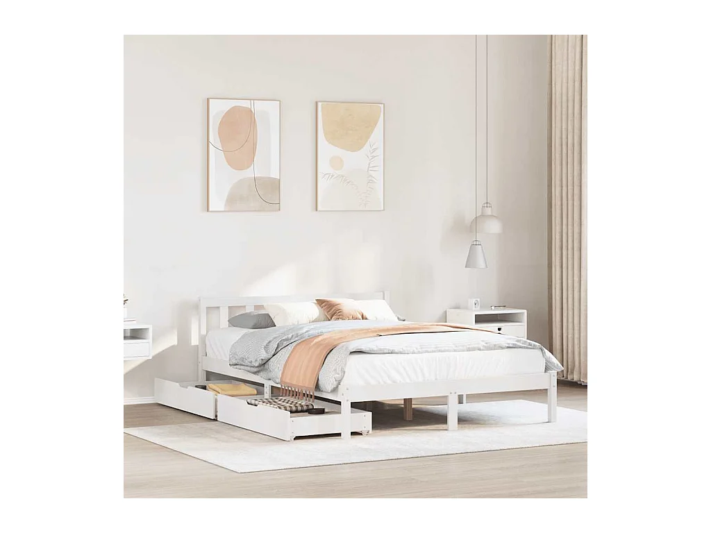 Estructura de cama sin colchón blanca 120x200 cm madera maciza de pino