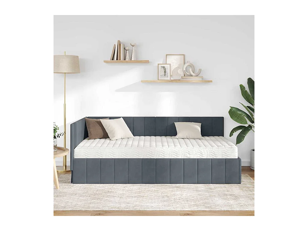 Donkergrijs hoekbedframe 90 x 200 cm fluweel