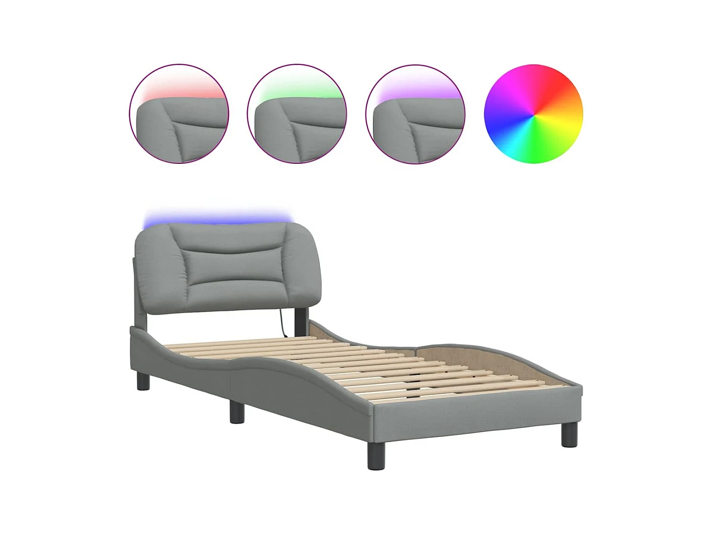 Bettgestell mit LED ohne Matratze hellgrau 80x200 cm Stoff