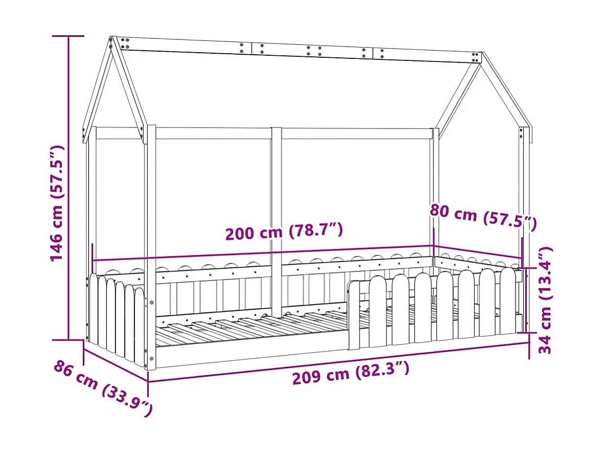 Kinderbedframe huisvorm zonder matras 80x200 cm