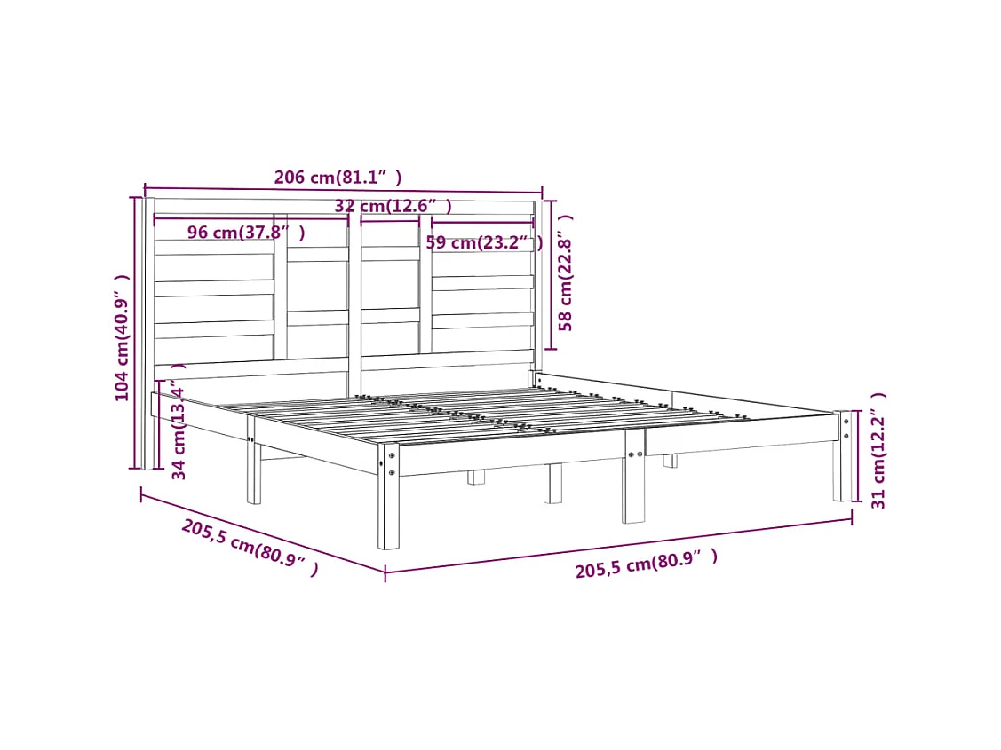 Cadre de lit sans matelas bois massif 200x200 cm