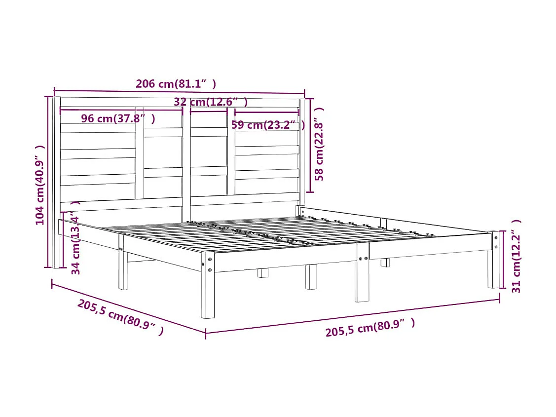 Cadre de lit sans matelas bois massif 200x200 cm