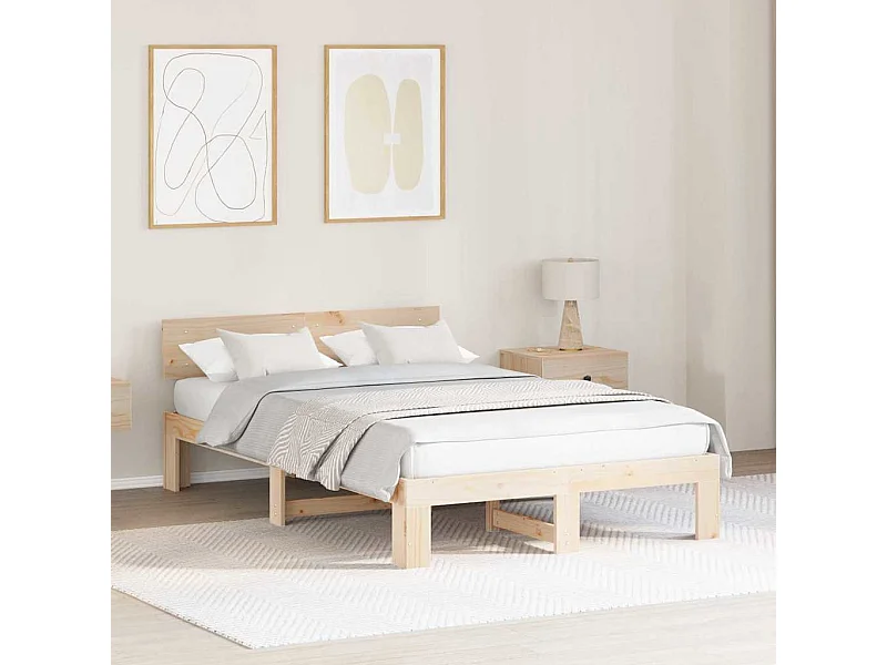 Bruin bedframe 140 x 190 cm massief grenenhout