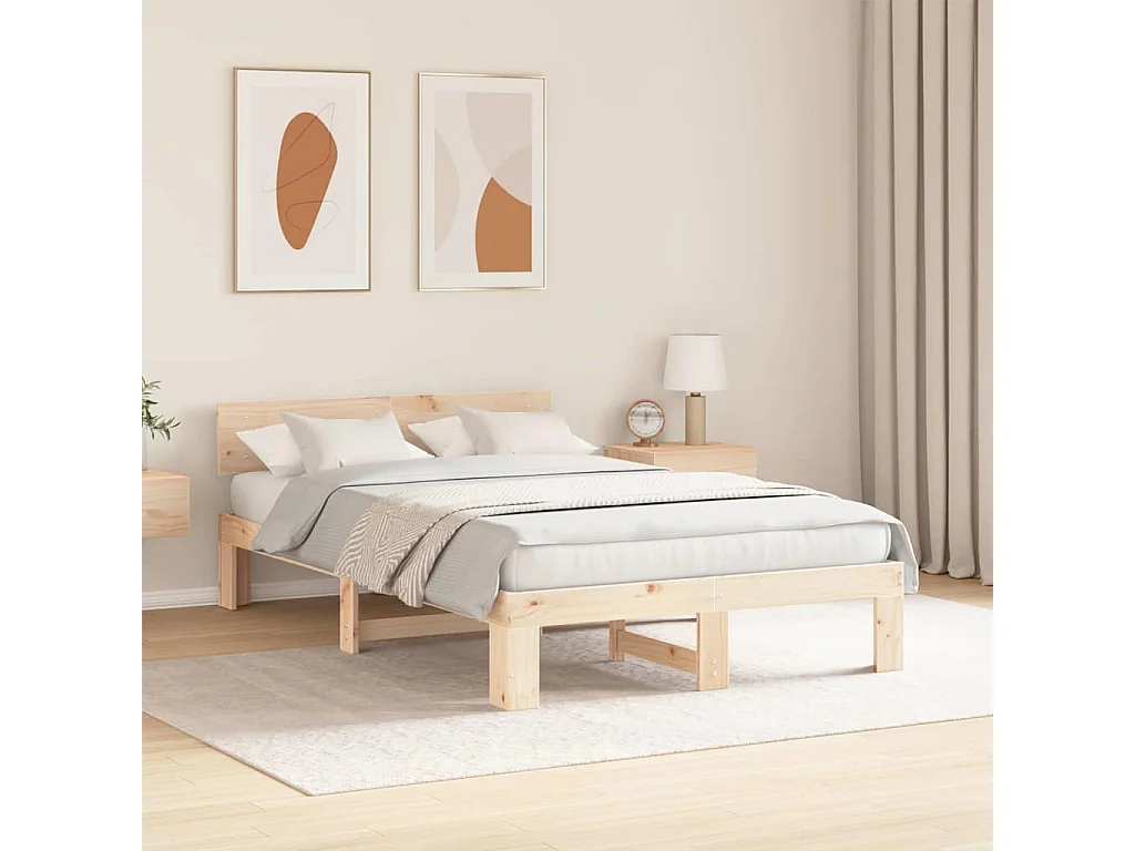 Bruin bedframe 140 x 190 cm massief grenenhout