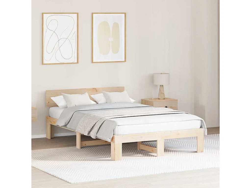 Struttura letto marrone 140 x 190 cm in legno massello di pino