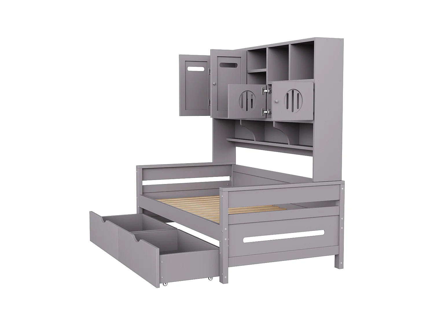 Houten slaapbank met multifunctionele opbergruimte, grote lade, eenpersoonsbed, grijs (205x94,5x165,8 cm)