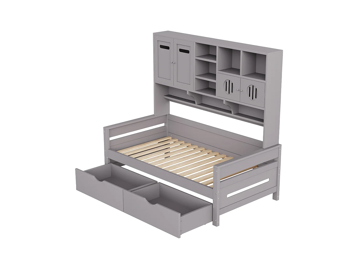 Houten slaapbank met multifunctionele opbergruimte, grote lade, eenpersoonsbed, grijs (205x94,5x165,8 cm)