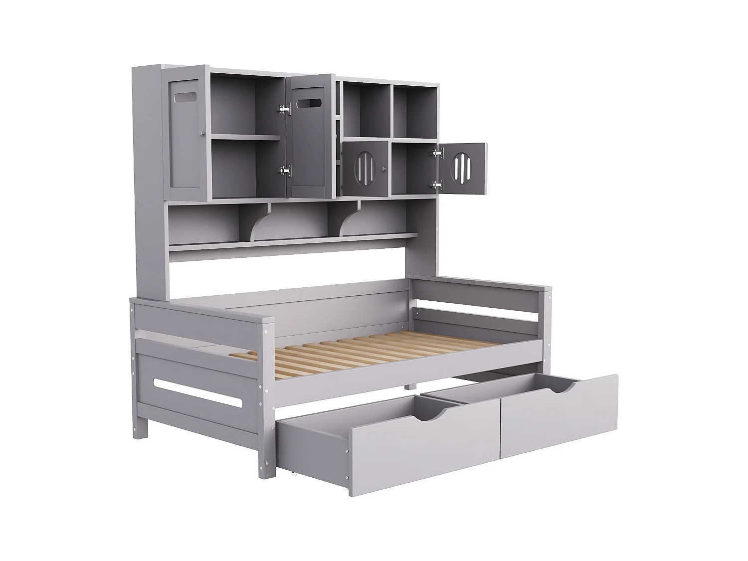 Houten slaapbank met multifunctionele opbergruimte, grote lade, eenpersoonsbed, grijs (205x94,5x165,8 cm)