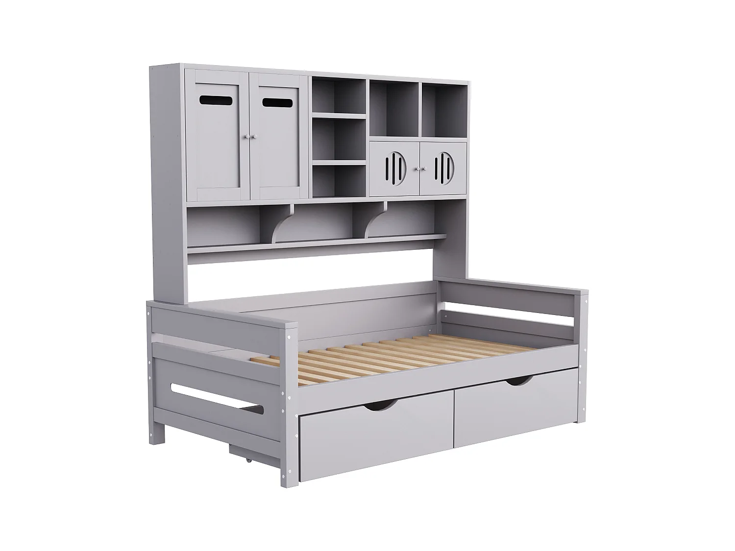Houten slaapbank met multifunctionele opbergruimte, grote lade, eenpersoonsbed, grijs (205x94,5x165,8 cm)