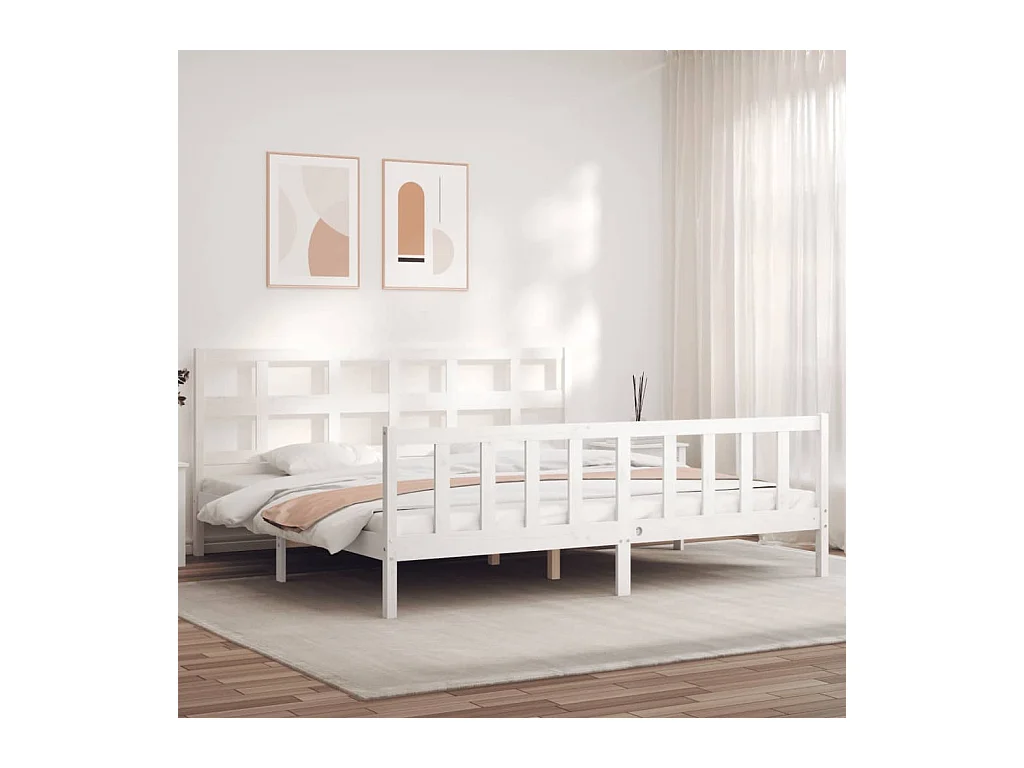 Cadre de lit sans matelas blanc 200x200 cm bois massif de pin