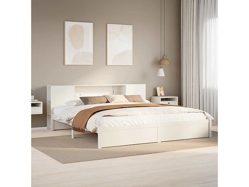 Letto libreria bianco senza materasso 180x200 cm in legno massello di pino