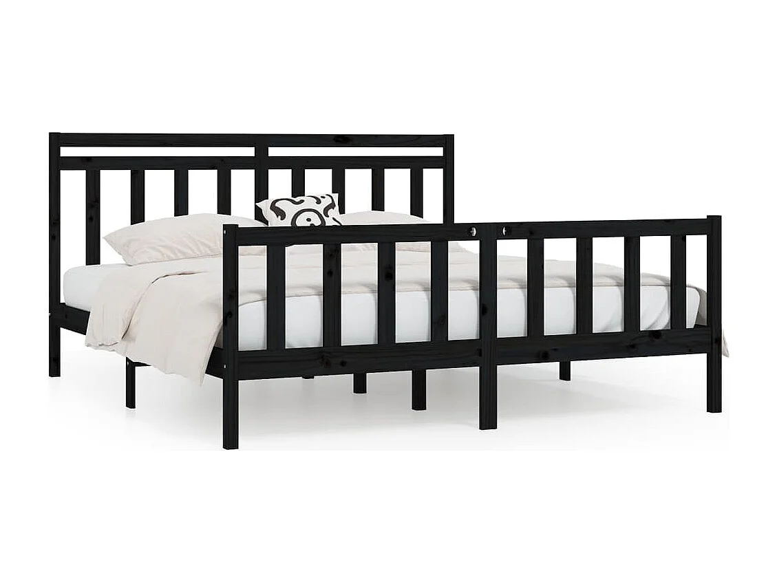 Cadre de lit sans matelas noir bois massif de pin 200x200 cm