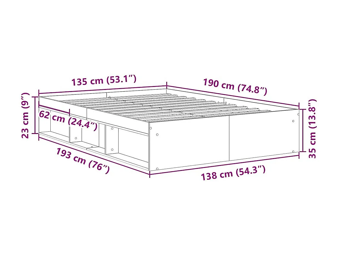 Bedframe zonder matras gerookt eiken 135x190 cm