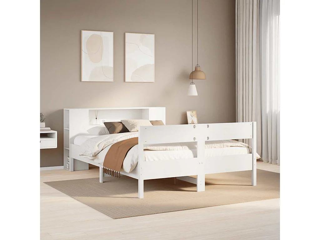 Letto libreria bianco senza materasso 160x200 cm in legno massello di pino