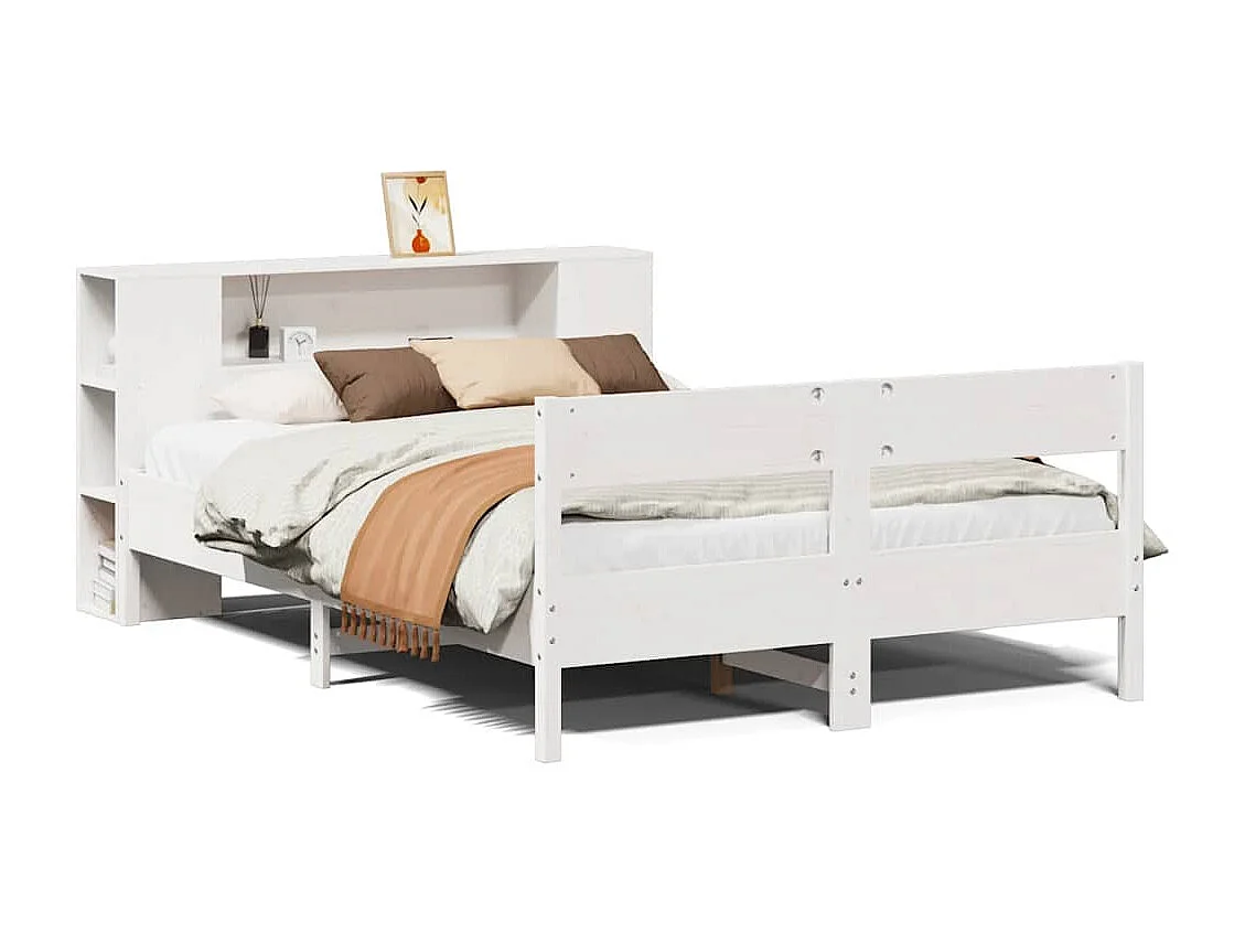 Letto libreria bianco senza materasso 160x200 cm in legno massello di pino