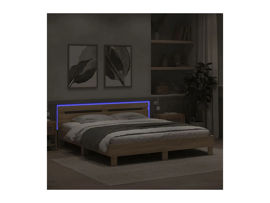 Cadre de lit avec LED sans matelas chêne sonoma 200x200 cm