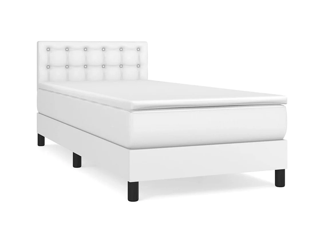 Sommier à lattes de lit avec matelas Blanc 90x200 cm Similicuir