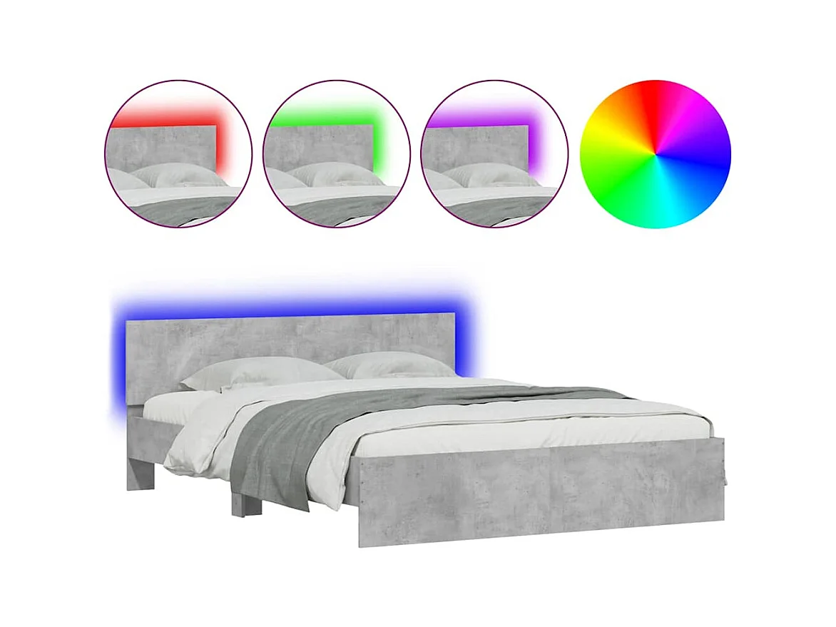 Bedframe met hoofdbord en LED betongrijs 150x200 cm