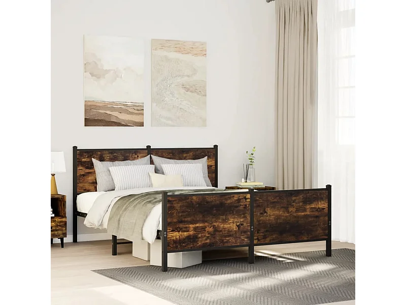 Cadre de lit en métal sans matelas chêne fumé 140x190 cm