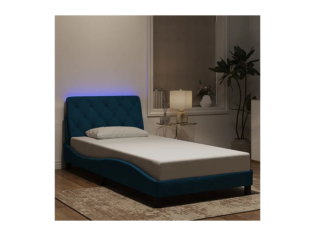 Cadre de lit avec LED sans matelas bleu 100x200 cm velours