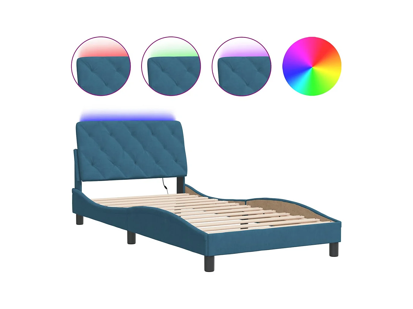 Cadre de lit avec LED sans matelas bleu 100x200 cm velours